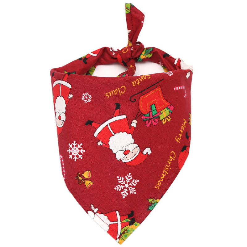 KFX-1253565 Pet Dog Christmas Print Triangle Scarf - Seasonal Styles in Cotton for Festive Pets