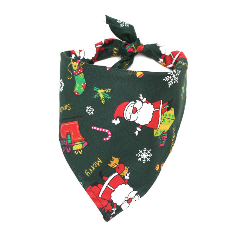 KFX-1253565 Pet Dog Christmas Print Triangle Scarf - Seasonal Styles in Cotton for Festive Pets