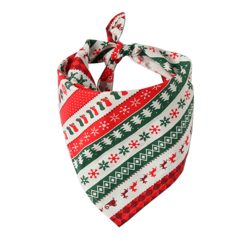 KFX-1253565 Pet Dog Christmas Print Triangle Scarf - Seasonal Styles in Cotton for Festive Pets