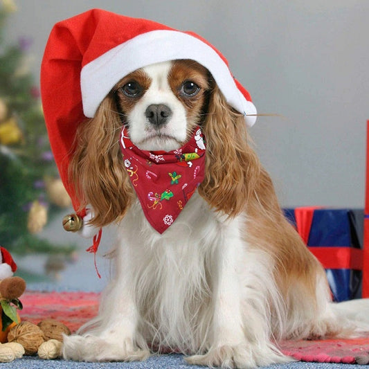 KFX-1253565 Pet Dog Christmas Print Triangle Scarf - Seasonal Styles in Cotton for Festive Pets