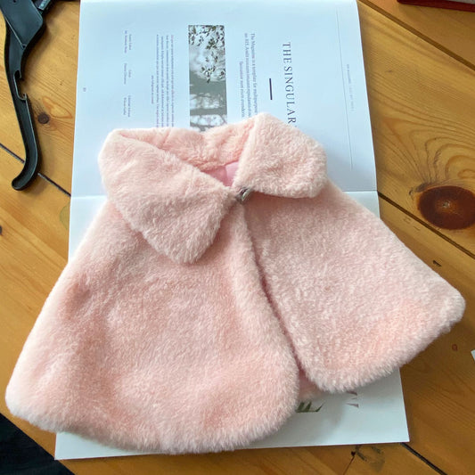 KFX-1254333 Cozy Rabbit Fur Pet Coat in Yellow and Pink - Comfortable and Warm Cloak for Pets