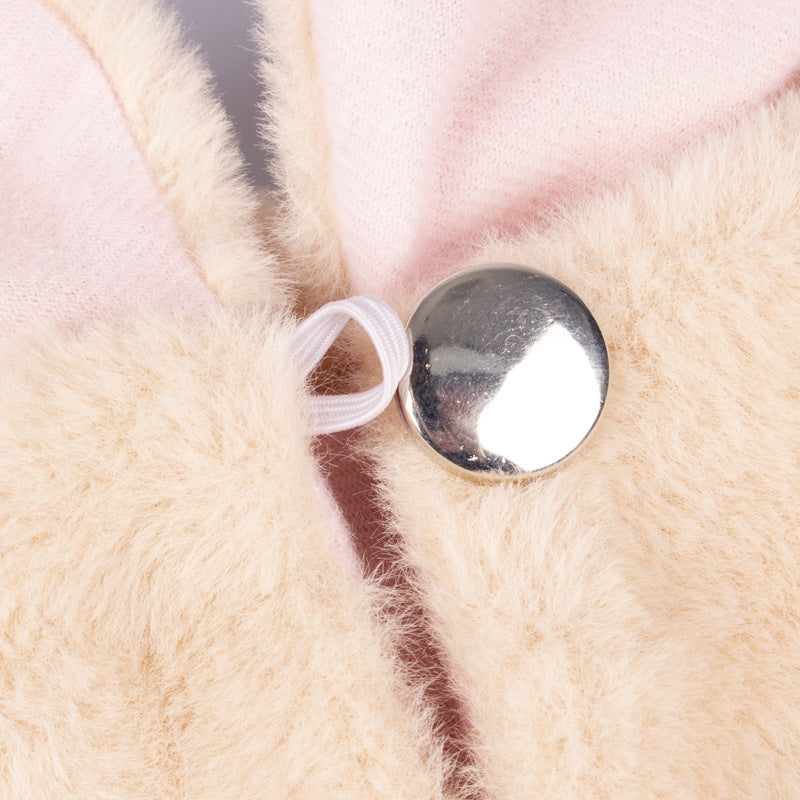 KFX-1254333 Cozy Rabbit Fur Pet Coat in Yellow and Pink - Comfortable and Warm Cloak for Pets