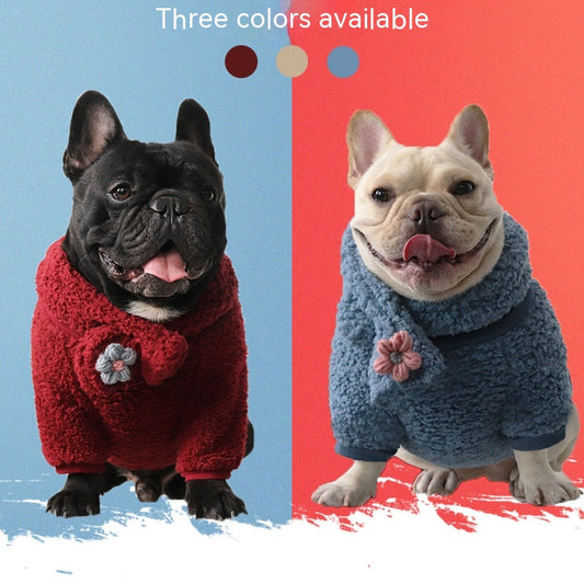 KFX-1256509 Fleece-Lined Dog Hoodie and Scarf Set for Small Breeds - Warm Casual Wear in Multiple Colors and Sizes