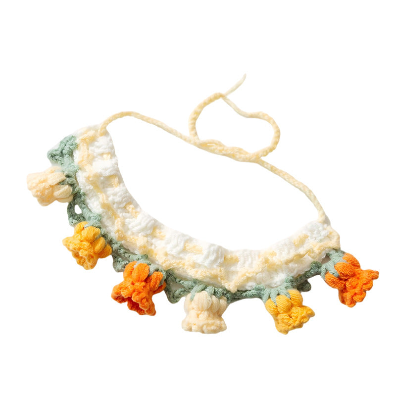KFX-1257917 Handcrafted Pet Necklaces for Small Dogs and Cats - Adjustable Crochet Neck Rings with Floral Designs
