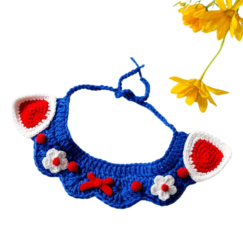 KFX-1257917 Handcrafted Pet Necklaces for Small Dogs and Cats - Adjustable Crochet Neck Rings with Floral Designs
