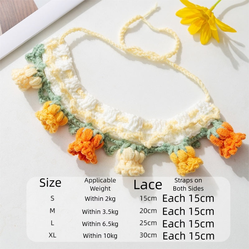 KFX-1257917 Handcrafted Pet Necklaces for Small Dogs and Cats - Adjustable Crochet Neck Rings with Floral Designs