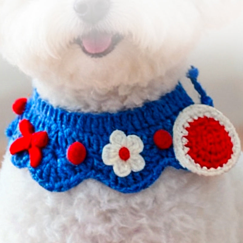 KFX-1257917 Handcrafted Pet Necklaces for Small Dogs and Cats - Adjustable Crochet Neck Rings with Floral Designs