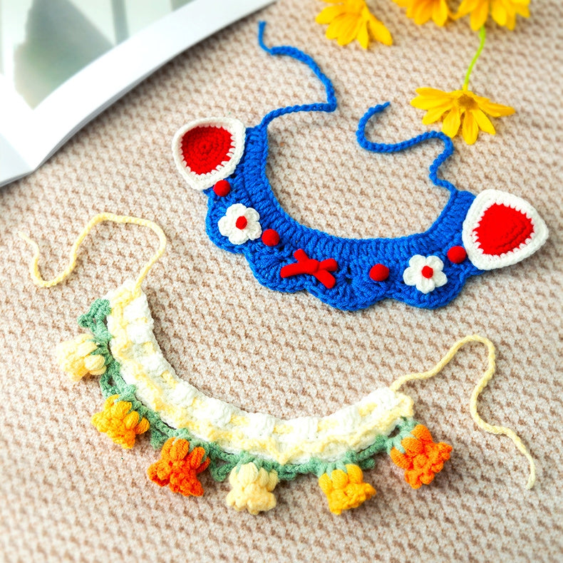 KFX-1257917 Handcrafted Pet Necklaces for Small Dogs and Cats - Adjustable Crochet Neck Rings with Floral Designs