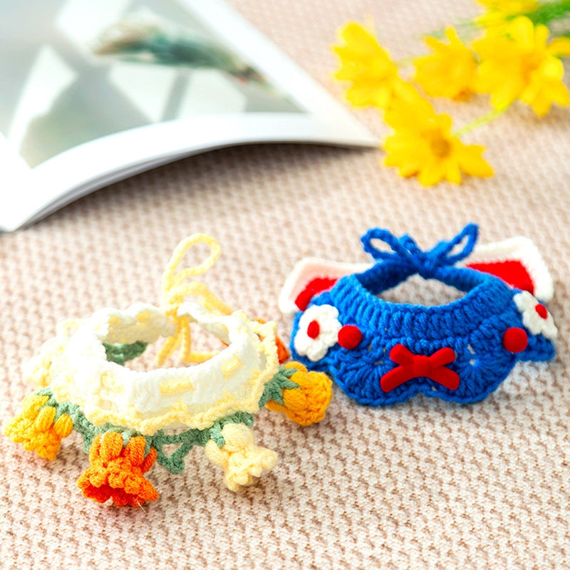 KFX-1257917 Handcrafted Pet Necklaces for Small Dogs and Cats - Adjustable Crochet Neck Rings with Floral Designs