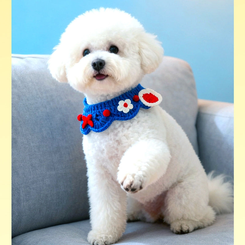 KFX-1257917 Handcrafted Pet Necklaces for Small Dogs and Cats - Adjustable Crochet Neck Rings with Floral Designs