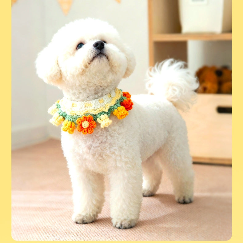 KFX-1257917 Handcrafted Pet Necklaces for Small Dogs and Cats - Adjustable Crochet Neck Rings with Floral Designs