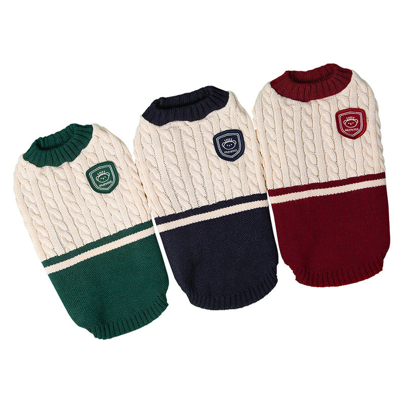 KFX-1259709 Cozy Thickened Stretch Dog Sweater in Red, Navy Blue, and Green for Unisex Pets