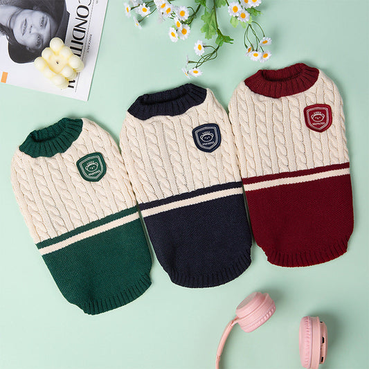 KFX-1259709 Cozy Thickened Stretch Dog Sweater in Red, Navy Blue, and Green for Unisex Pets