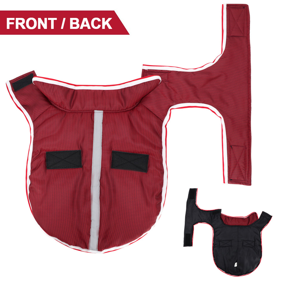 KFX-1260093 Waterproof Casual Jacket for Pets - Autumn and Winter Warmth in Red and Gray
