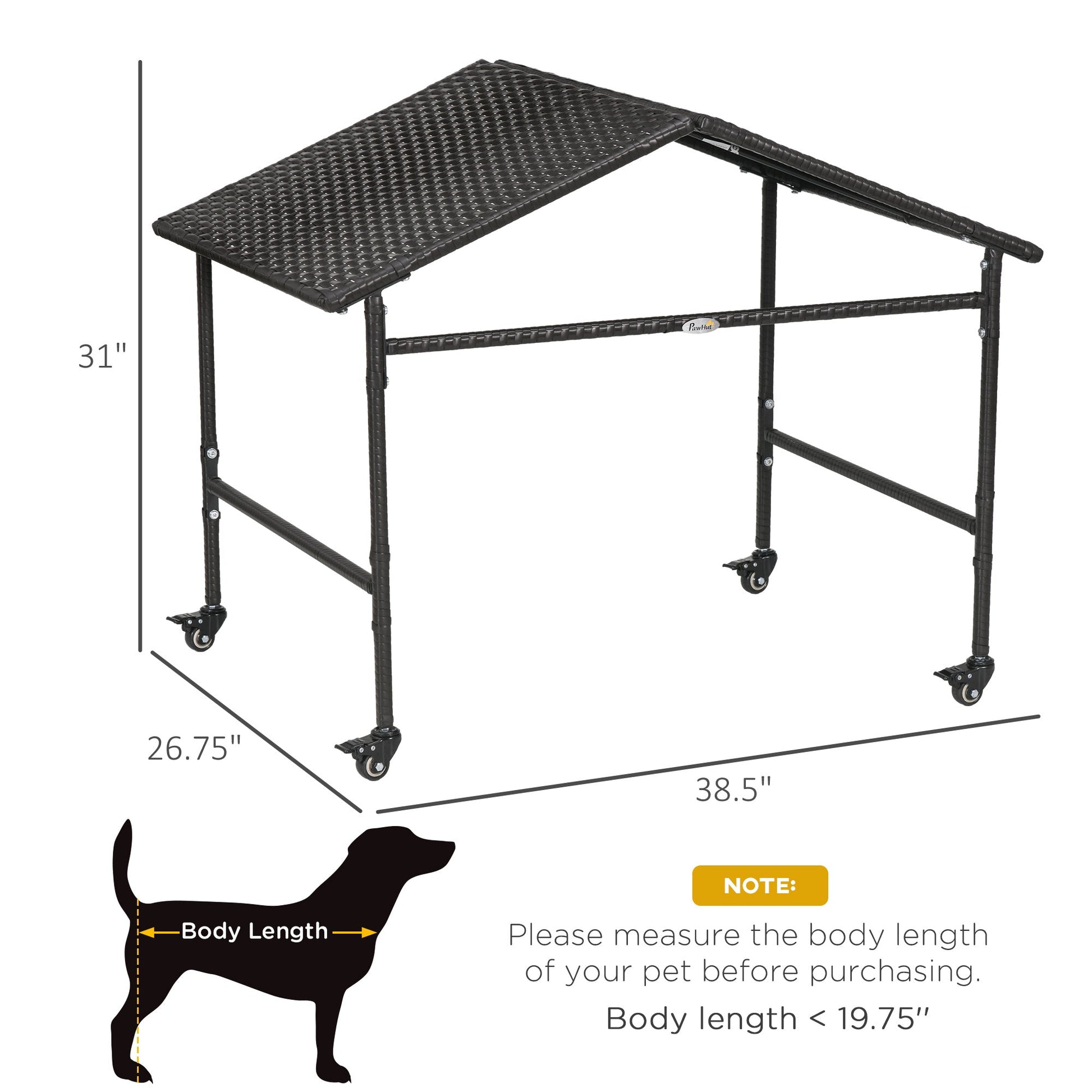 KFX-1260349 Portable Outdoor Dog Shelter with Wheels for Small and Medium Dogs, Dark Brown Rattan Design
