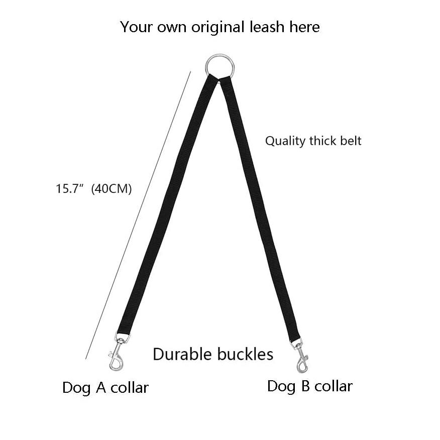 KFX-1261501 Double Dog Leash with Two Traction Ropes - Durable Nylon in Black