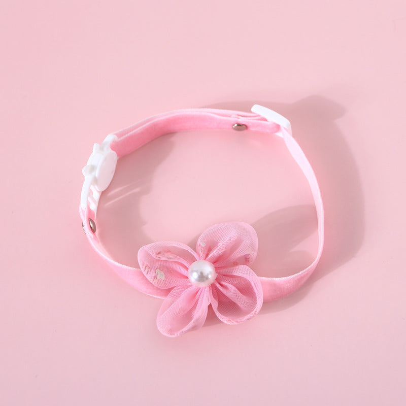 KFX-1263677 Flower Bow Pearl Flower Adjustable Cat Dog Bow Tie Collar with Safety Buckle
