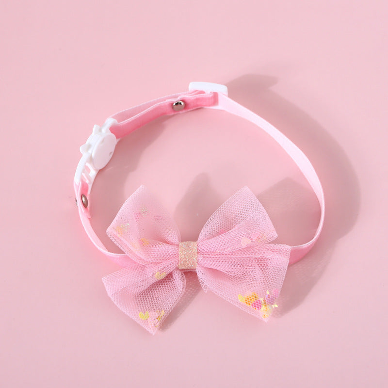 KFX-1263677 Flower Bow Pearl Flower Adjustable Cat Dog Bow Tie Collar with Safety Buckle