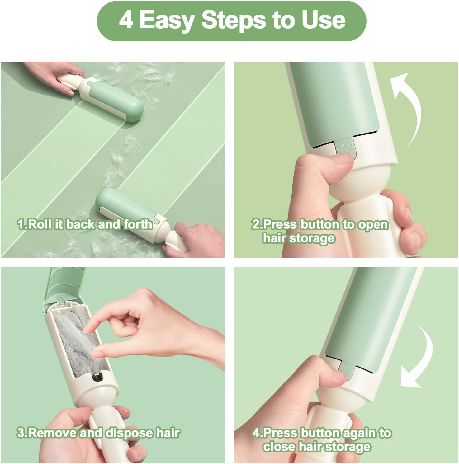 KFX-1264957 Reusable Pet Hair Remover Roller with Non-Slip Handle and Self-Cleaning Base for Effective Fur Removal on Furniture and Car Seats