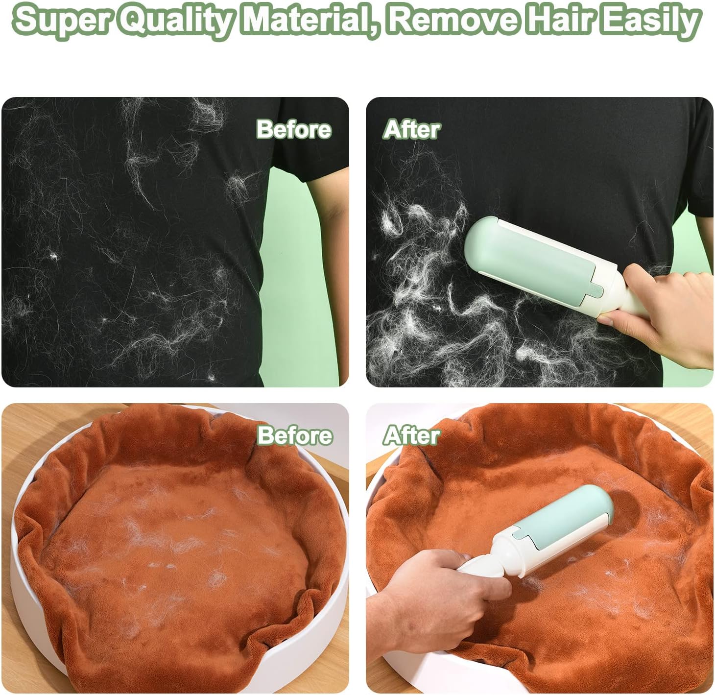 KFX-1264957 Reusable Pet Hair Remover Roller with Non-Slip Handle and Self-Cleaning Base for Effective Fur Removal on Furniture and Car Seats