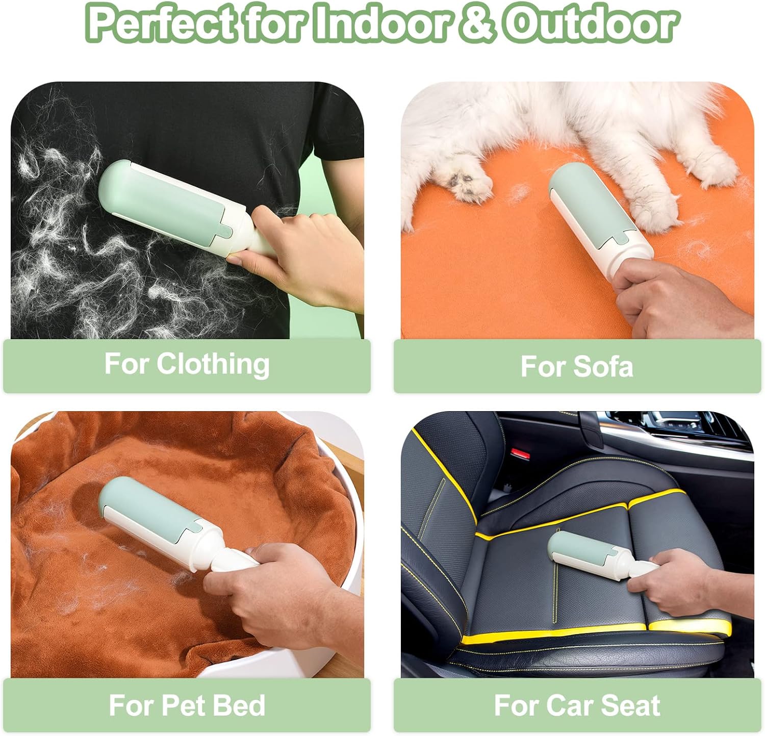 KFX-1264957 Reusable Pet Hair Remover Roller with Non-Slip Handle and Self-Cleaning Base for Effective Fur Removal on Furniture and Car Seats