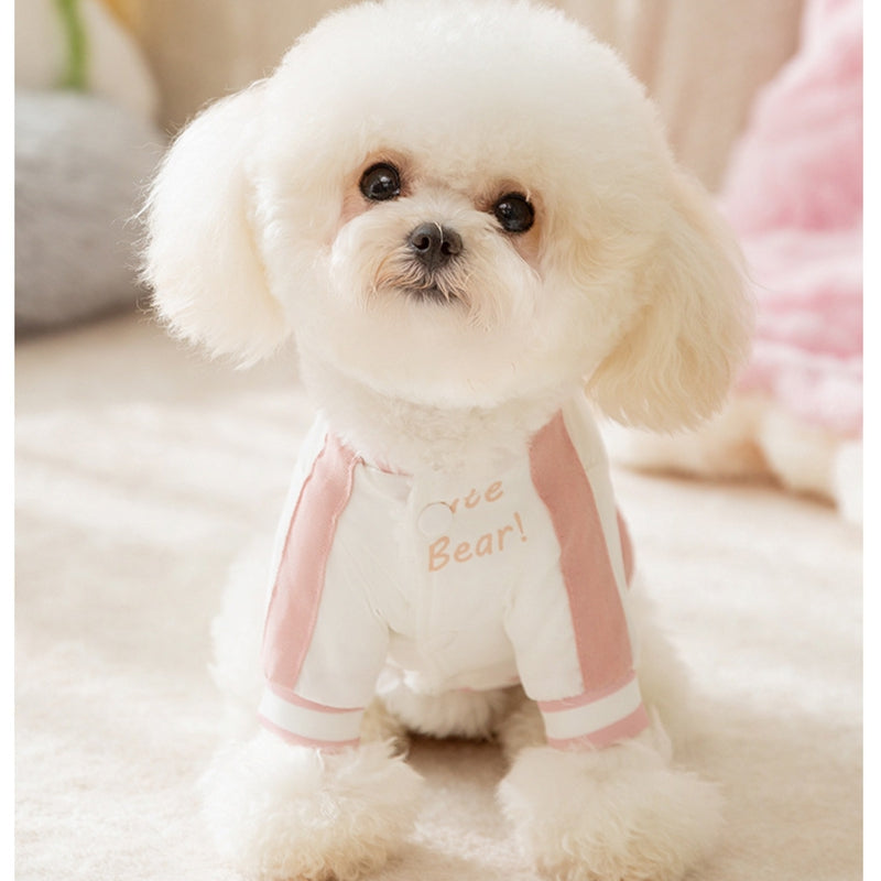 KFX-1266237 Cozy Winter Dog Jacket with Bunny Embroidery and Integrated Leash Ring for Small to Medium Pets
