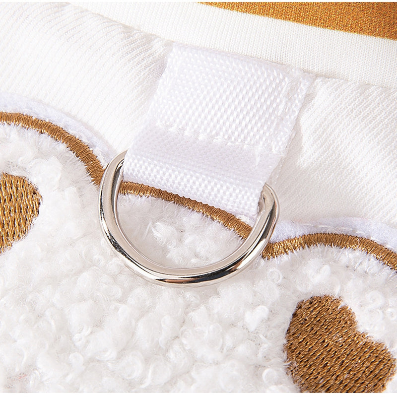 KFX-1266237 Cozy Winter Dog Jacket with Bunny Embroidery and Integrated Leash Ring for Small to Medium Pets