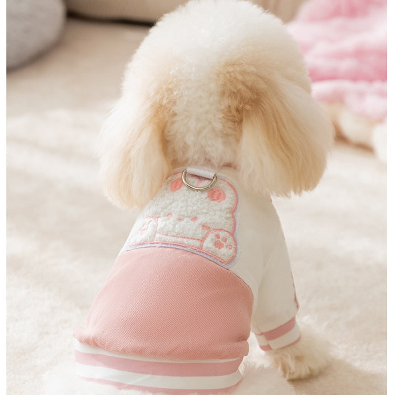KFX-1266237 Cozy Winter Dog Jacket with Bunny Embroidery and Integrated Leash Ring for Small to Medium Pets