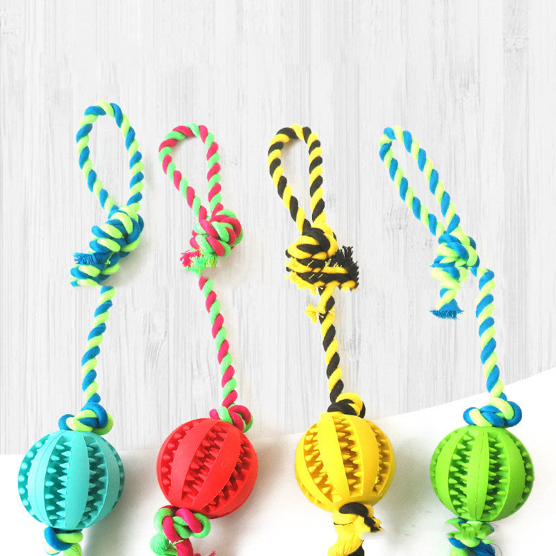 KFX-1268285 Durable Bite-Resistant Cotton Rope Toy with Rubber Ball for Chewing Dogs