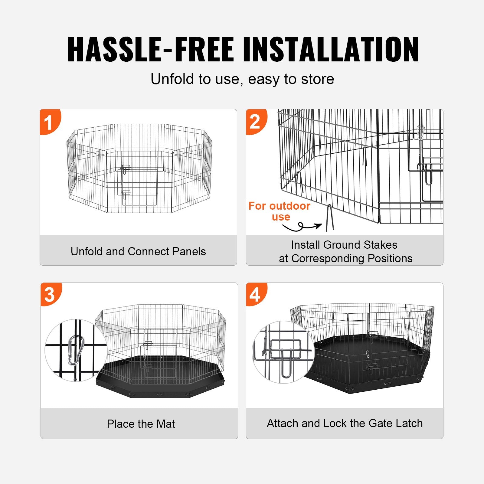 KFX-1269053 Foldable 8-Panel Metal Dog Playpen with Bottom Mat for Indoor and Outdoor Use, 24" High Pet Exercise Enclosure