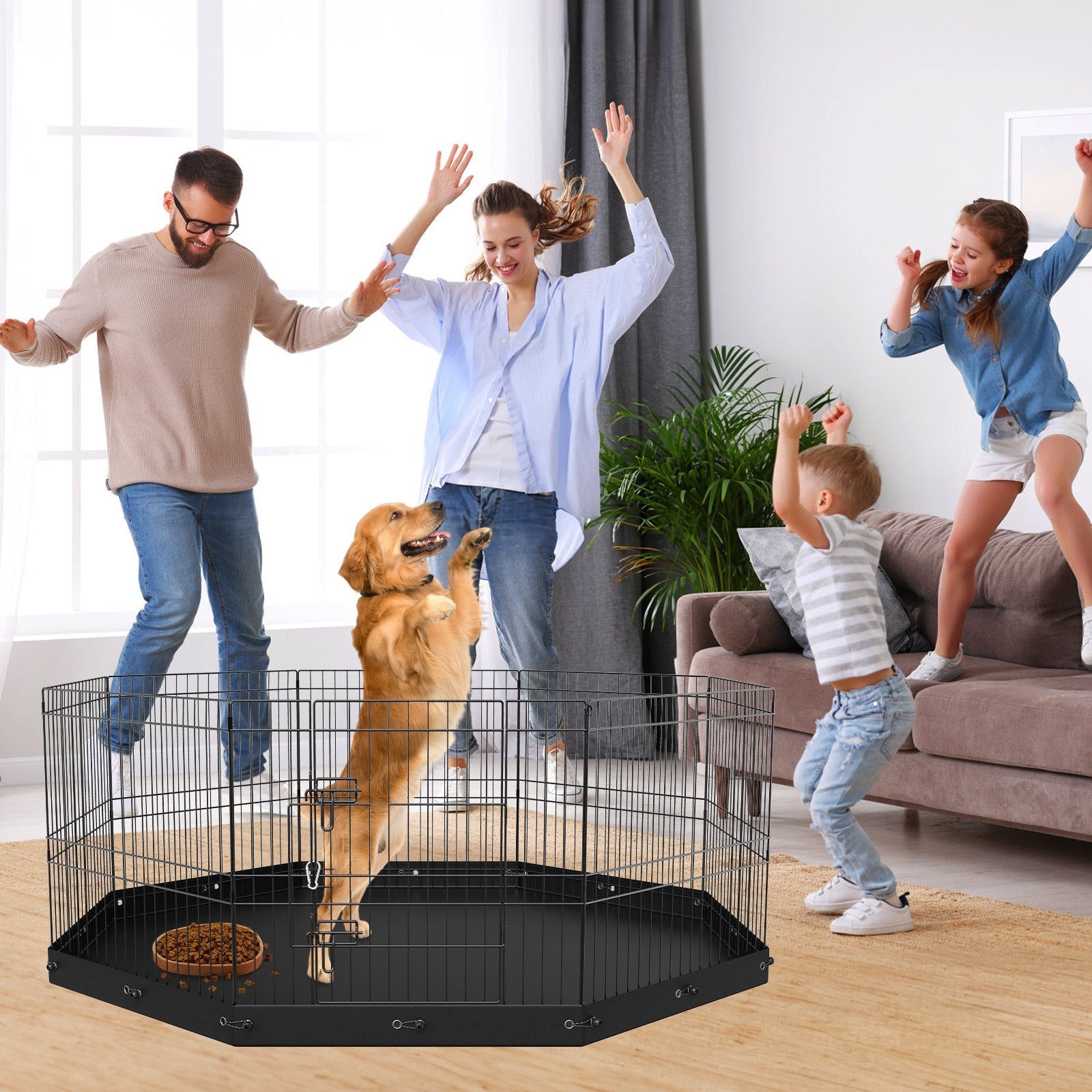 KFX-1269053 Foldable 8-Panel Metal Dog Playpen with Bottom Mat for Indoor and Outdoor Use, 24" High Pet Exercise Enclosure