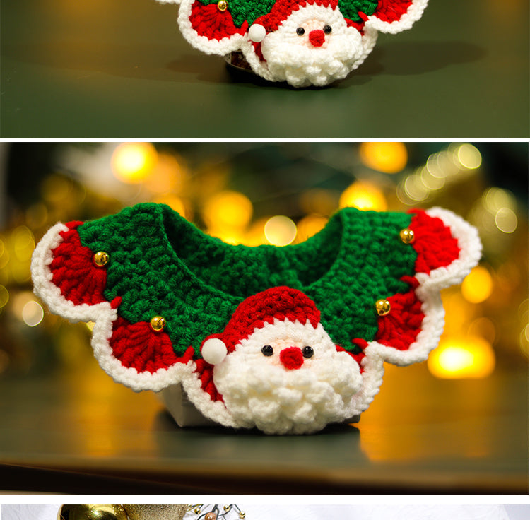 KFX-1269437 Knitted Wool Christmas Bib for Pets - Unisex Tie Clip, Super Wide Bow Tie, Various Sizes