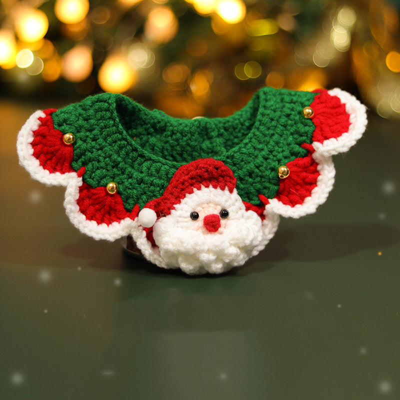 KFX-1269437 Knitted Wool Christmas Bib for Pets - Unisex Tie Clip, Super Wide Bow Tie, Various Sizes