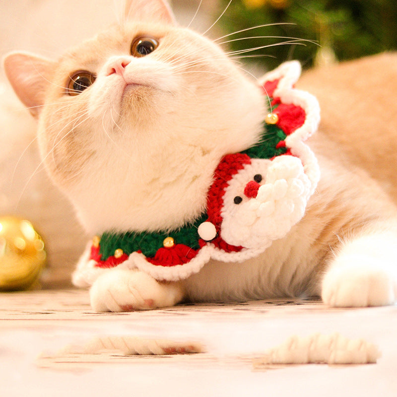 KFX-1269437 Knitted Wool Christmas Bib for Pets - Unisex Tie Clip, Super Wide Bow Tie, Various Sizes