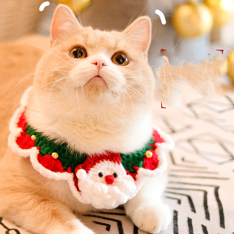 KFX-1269437 Knitted Wool Christmas Bib for Pets - Unisex Tie Clip, Super Wide Bow Tie, Various Sizes