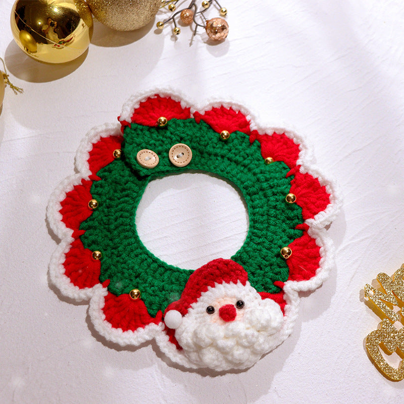 KFX-1269437 Knitted Wool Christmas Bib for Pets - Unisex Tie Clip, Super Wide Bow Tie, Various Sizes