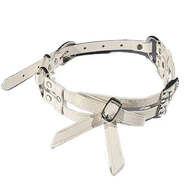 KFX-1270077 Cool White Bow Alloy Leather Necklace for Unisex