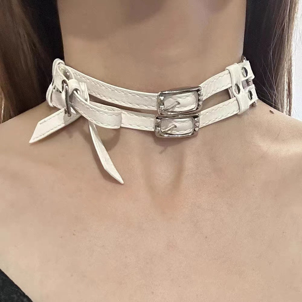 KFX-1270077 Cool White Bow Alloy Leather Necklace for Unisex