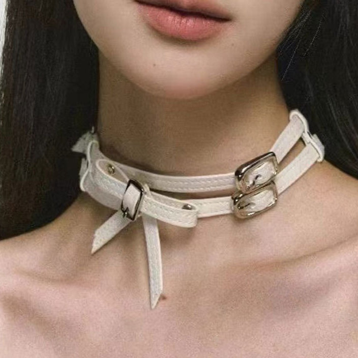 KFX-1270077 Cool White Bow Alloy Leather Necklace for Unisex