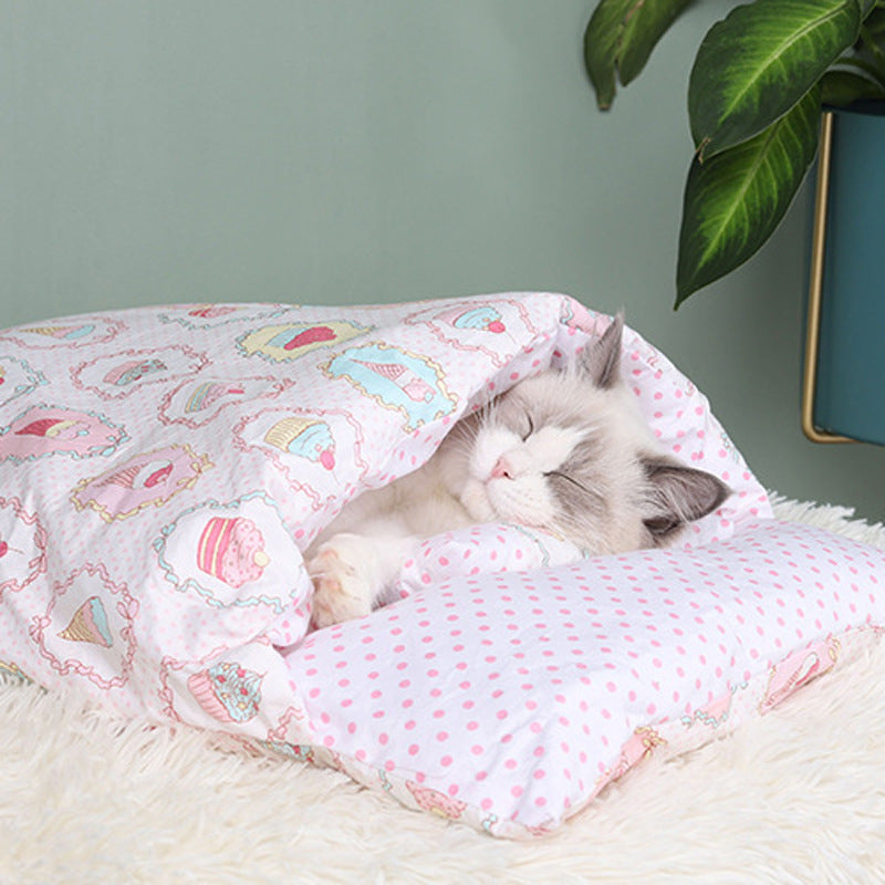 KFX-1271485 Cozy Winter Cat Bed with Removable Washable Quilt for All Seasons