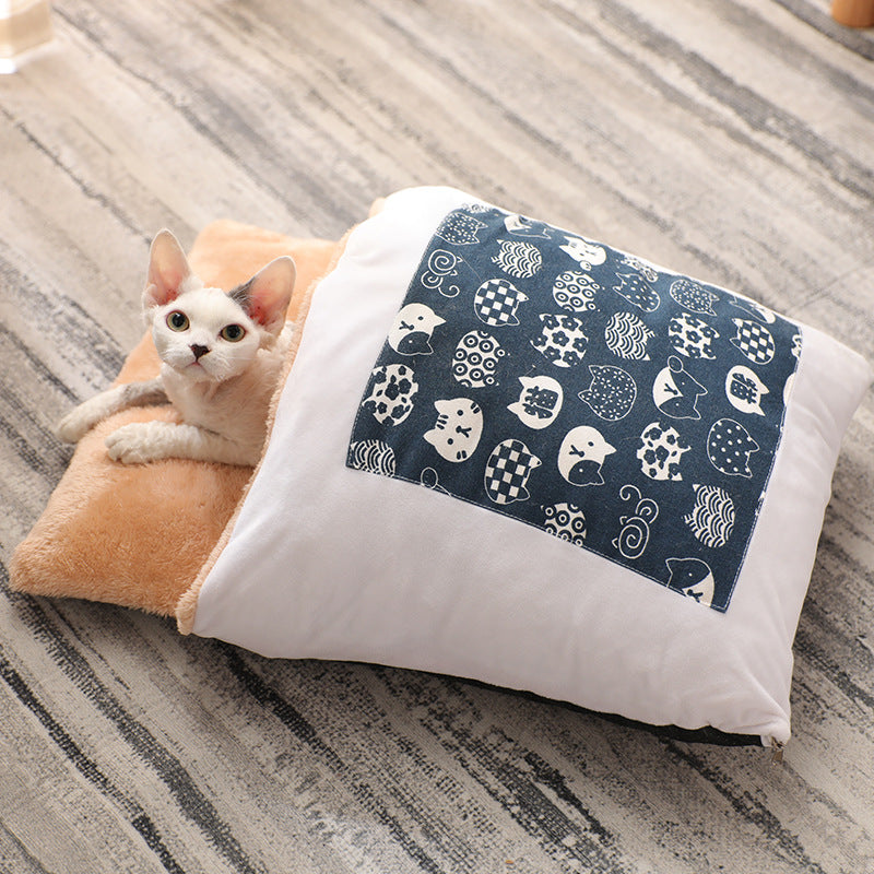 KFX-1271485 Cozy Winter Cat Bed with Removable Washable Quilt for All Seasons