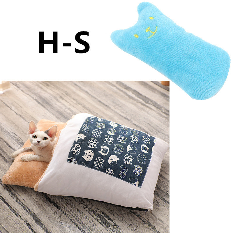 KFX-1271485 Cozy Winter Cat Bed with Removable Washable Quilt for All Seasons