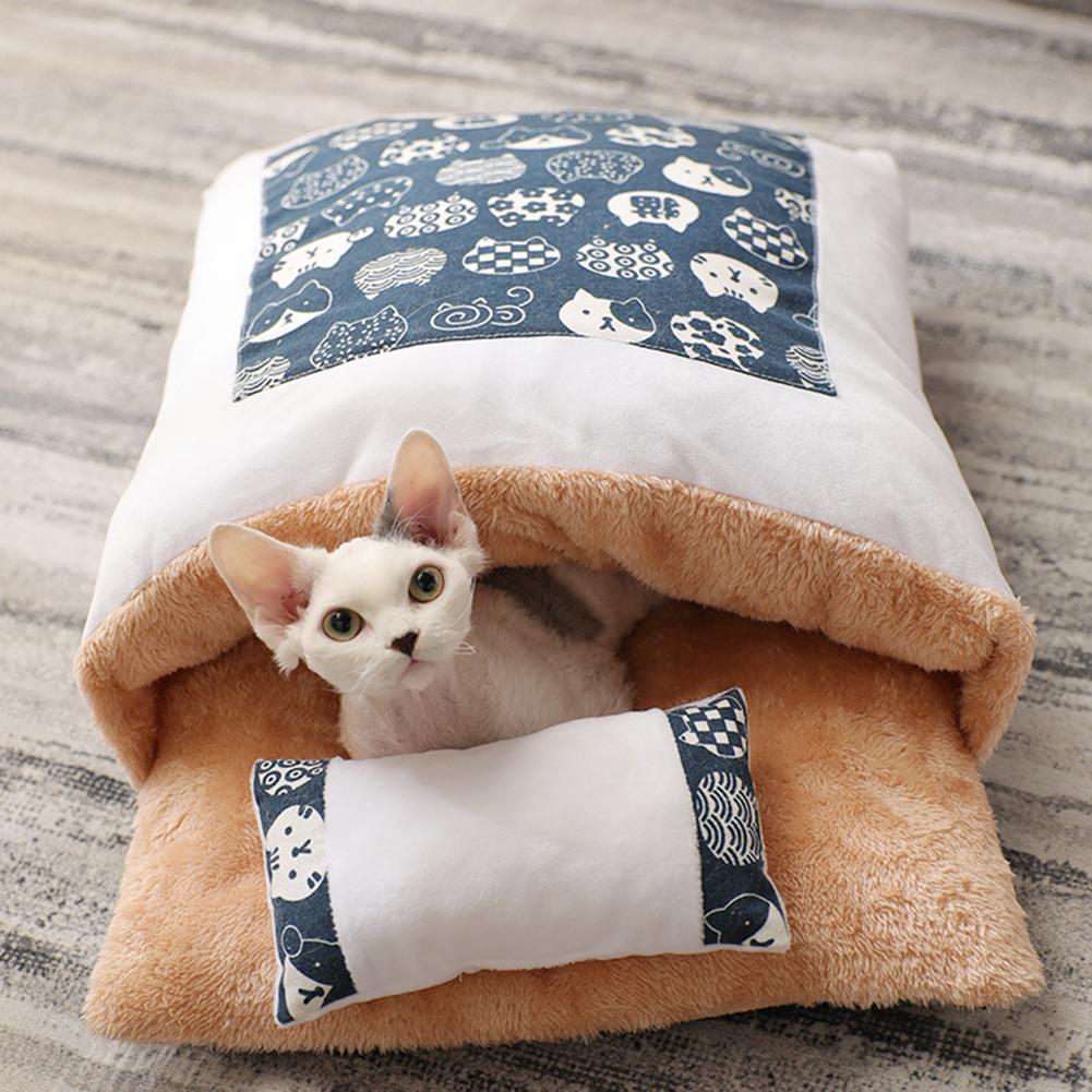 KFX-1271485 Cozy Winter Cat Bed with Removable Washable Quilt for All Seasons
