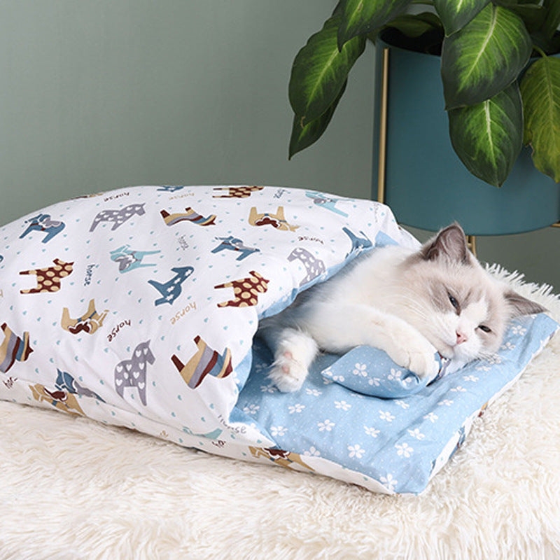 KFX-1271485 Cozy Winter Cat Bed with Removable Washable Quilt for All Seasons