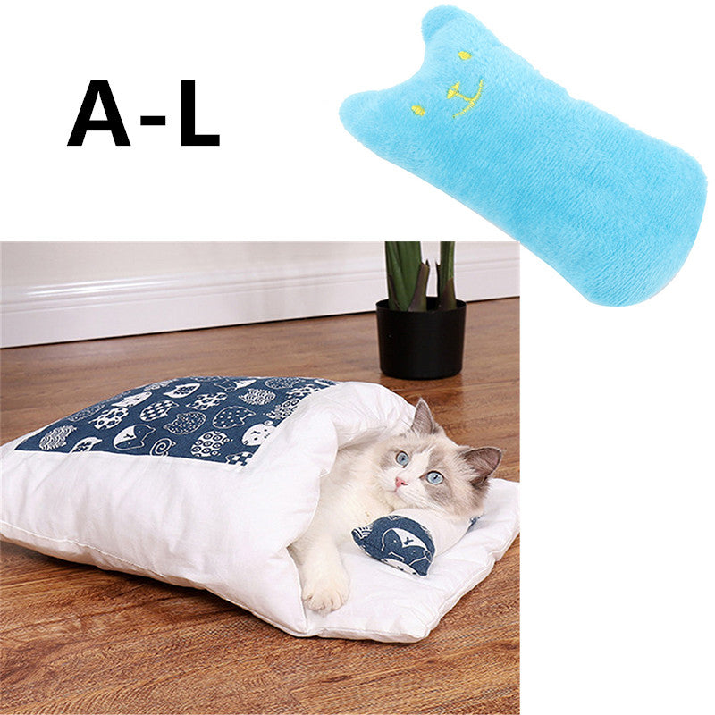 KFX-1271485 Cozy Winter Cat Bed with Removable Washable Quilt for All Seasons