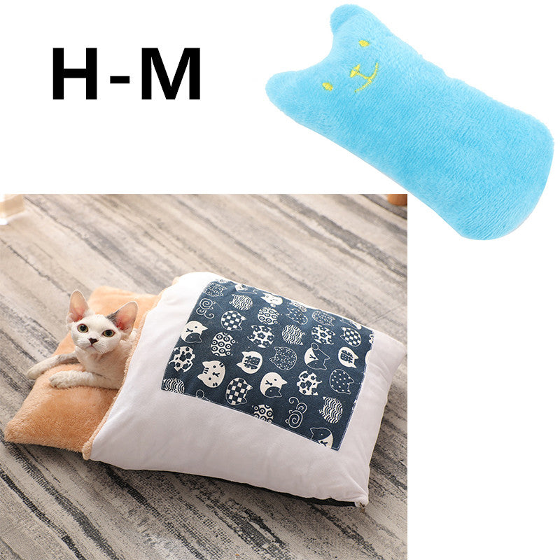 KFX-1271485 Cozy Winter Cat Bed with Removable Washable Quilt for All Seasons