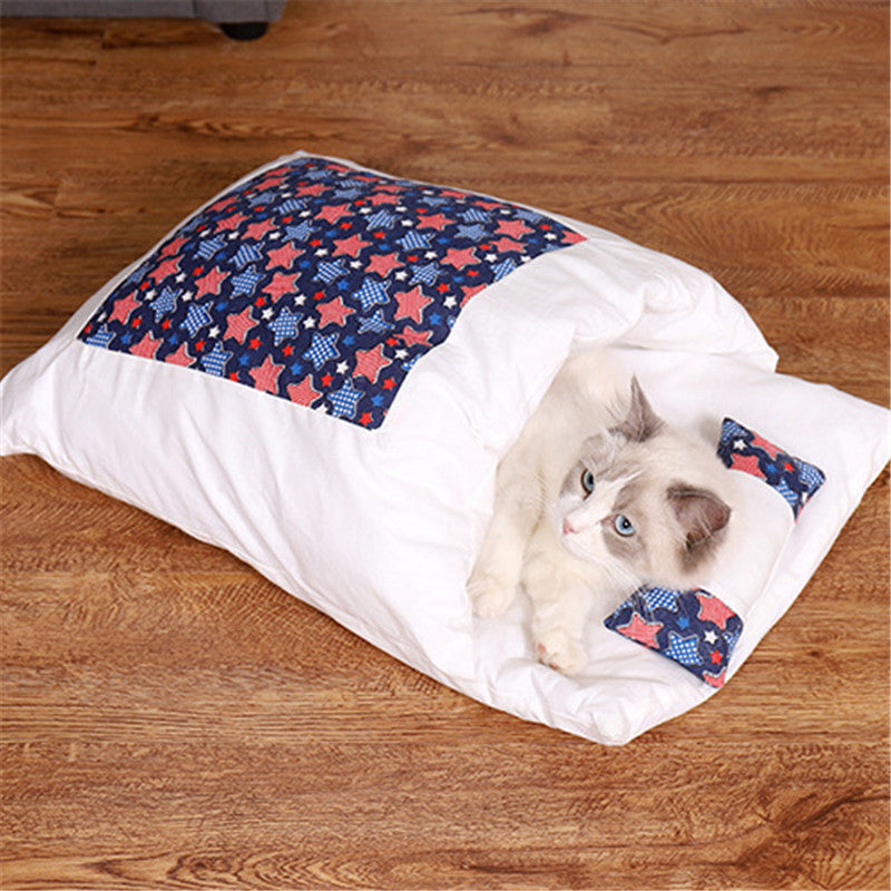 KFX-1271485 Cozy Winter Cat Bed with Removable Washable Quilt for All Seasons