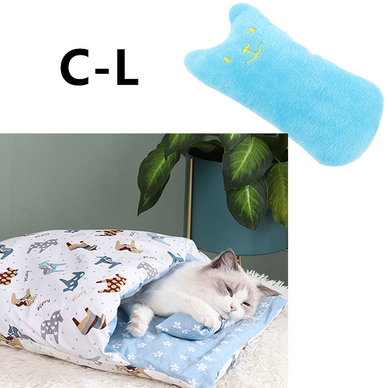 KFX-1271485 Cozy Winter Cat Bed with Removable Washable Quilt for All Seasons