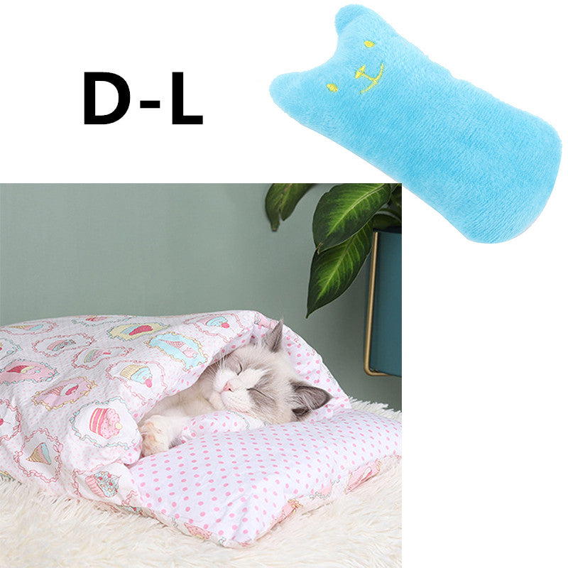 KFX-1271485 Cozy Winter Cat Bed with Removable Washable Quilt for All Seasons