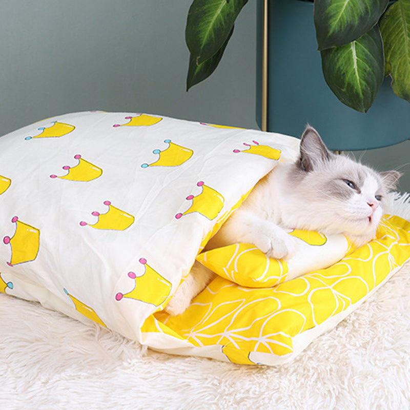 KFX-1271485 Cozy Winter Cat Bed with Removable Washable Quilt for All Seasons